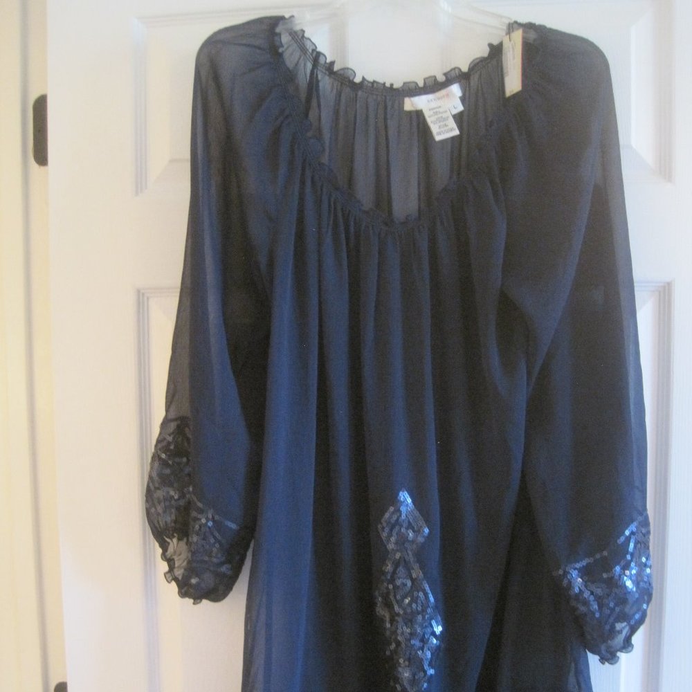 STUDIO M NAVY BLUE SHEER CREPE DRESS LARGE